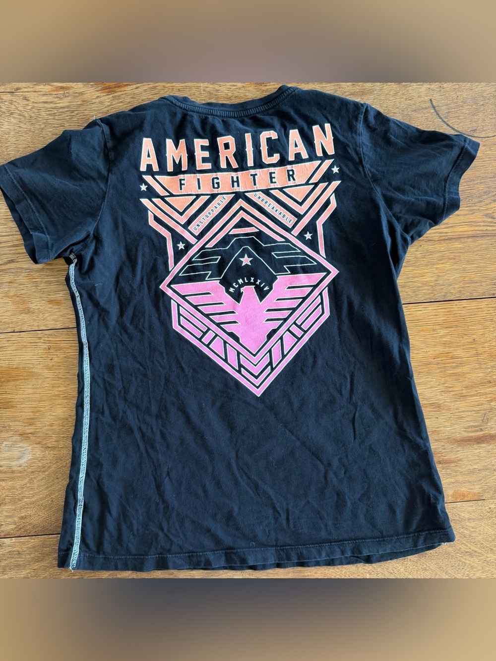 American Fighter Black Tee with White Logo Print - Picture 7 of 8
